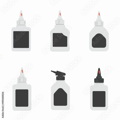 Glue bottles collection, school art supplies, craft materials