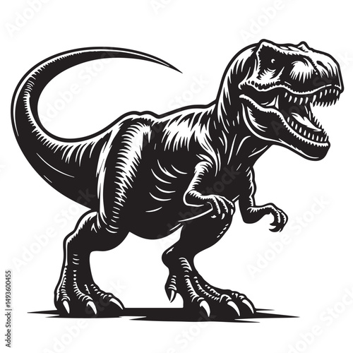 Black Color Tyrannosaurus rex Silhouette Vector Illustration, Solid White Background. minimal vector design