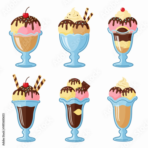Ice cream sundae desserts food collection