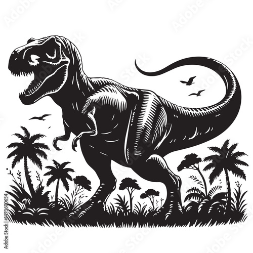 Black Color Tyrannosaurus rex Silhouette Vector Illustration, Solid White Background. minimal vector design
