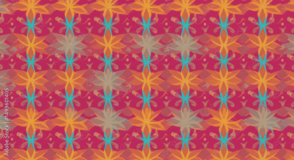Seamless kaleidoscopic flower pattern with transparent, stylized floral ornaments Seamless kaleidoscopic flower pattern with transparent, stylized floral ornaments