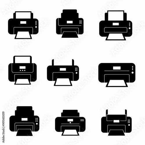 Printer symbols document print technology black icons