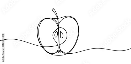 Minimalist apple slice continuous line drawing