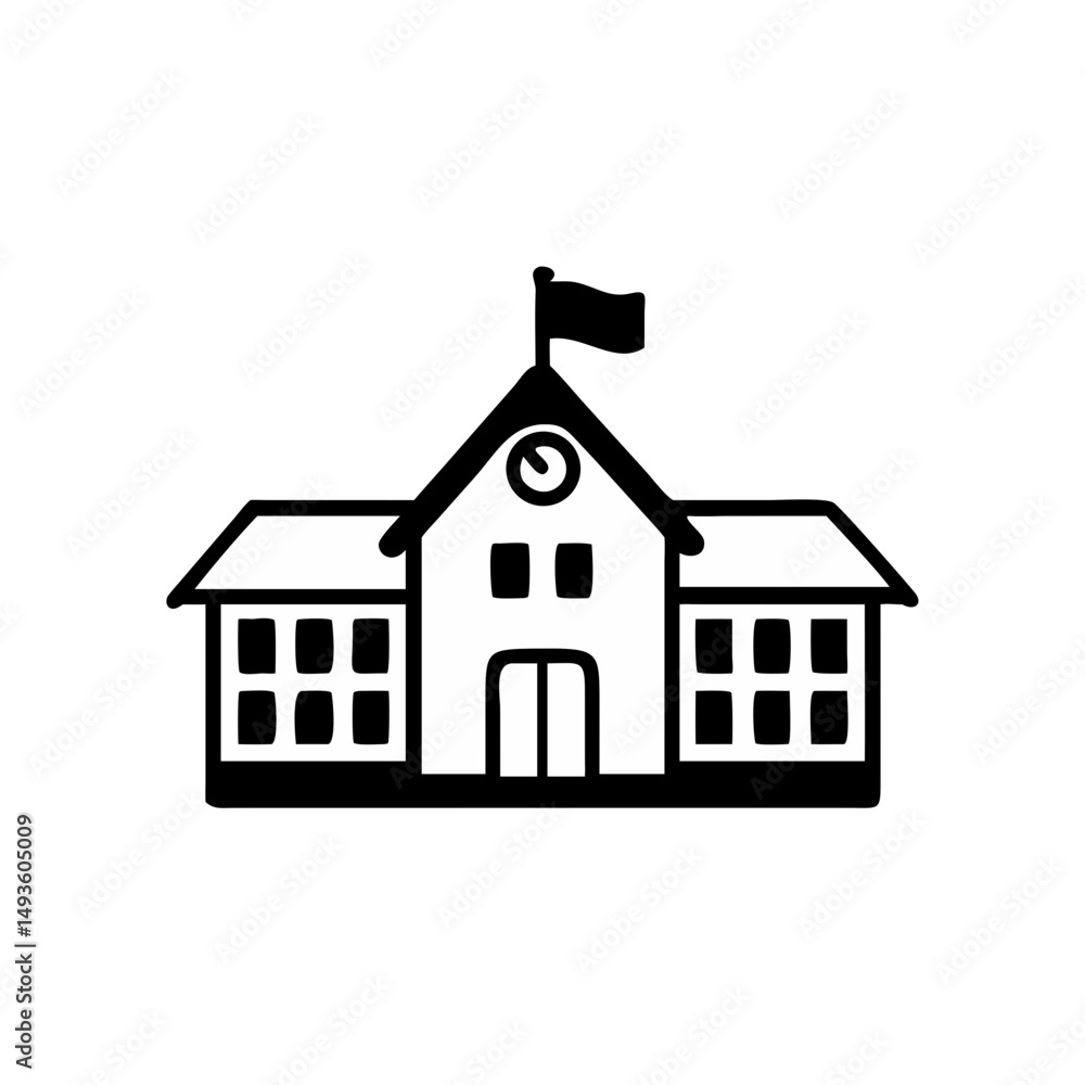 Retro School Building Vector – Black Outline of Classic Academic Structure
Retro School Building Vector – Black Outline of Classic Academic Structure