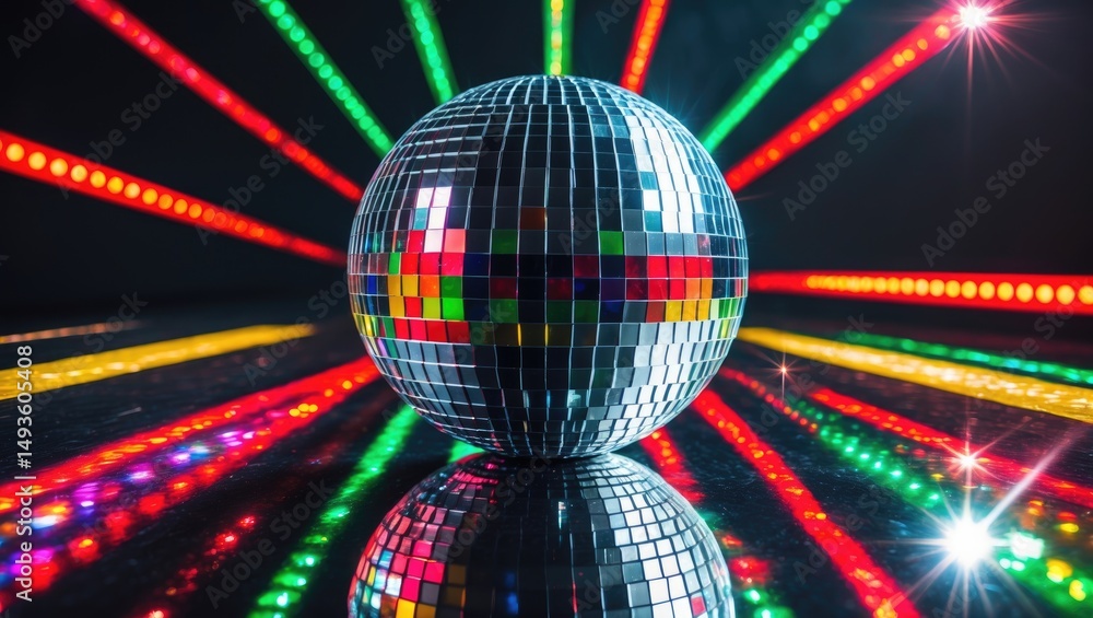 Fototapeta premium Background with light reflections from a disco ball, close-up view.