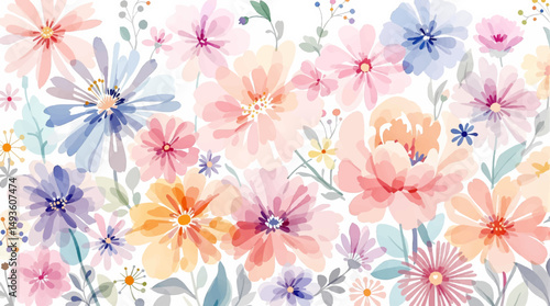 Seamless floral pattern watercolor, Pink watercolor flowers background