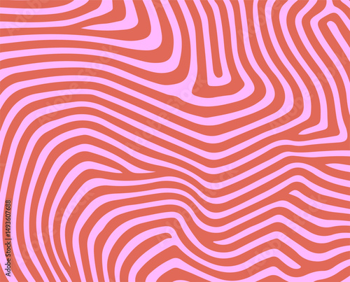 Bold abstract vector pattern with wavy, organic stripes in pink and terracotta. This groovy, retro-inspired style is popular in trendy backgrounds, wall art, and modern dopamine decor.