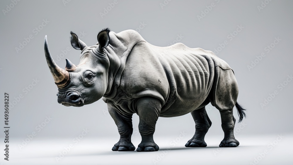 Fototapeta premium White background featuring an African Rhinoceros