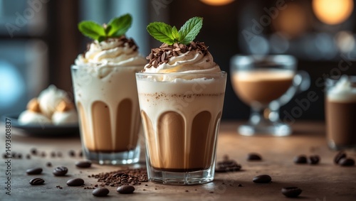 Chilled coffee drink featuring espresso and vanilla ice cream. A delightful summer refreshment in a glass
