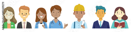 Various professions in flat cartoon style illustration