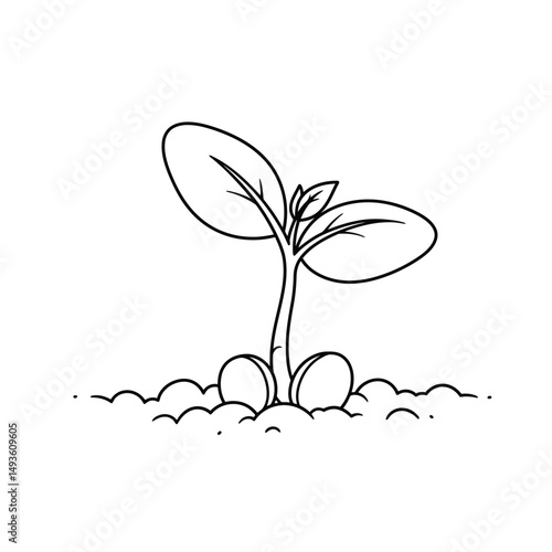 Little seedling sprout cute cartoon outline line art illustration. Gardening farming agriculture coloring book page activity worksheet for kids