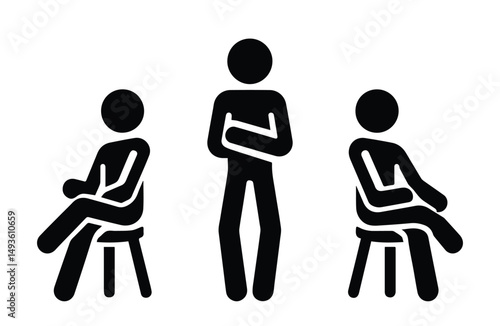 stick figure people icon, pictogram man, isolated human silhouette, people stand, sit