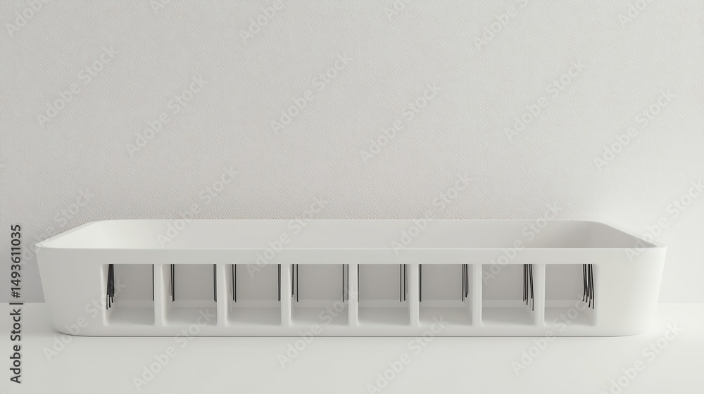 Isolated 3D render of cable organizer box with cord slots minimalist design on white background Isolated 3D render of cable organizer box with cord slots minimalist design on white background