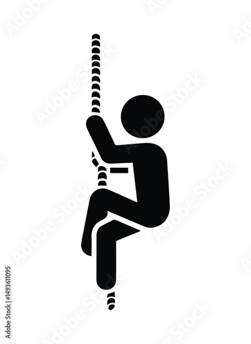 icon, man climbing up rope, sticks stickman figure isolated silhouette on transparent background