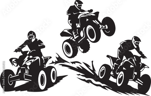 Silhouette ATV Riders on Various Terrains