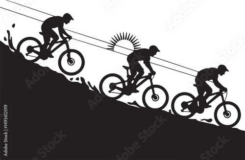 Vector Mountain Bike Riders Descending Hill