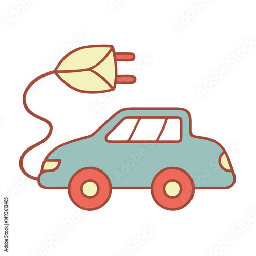 Electric car with charging plug and leaf symbol