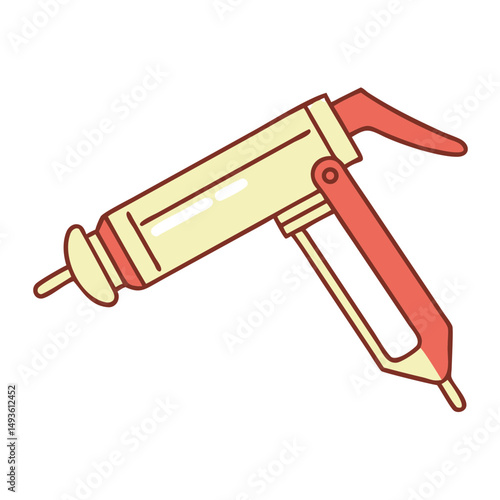 Cartoon caulking gun icon with red and cream colors