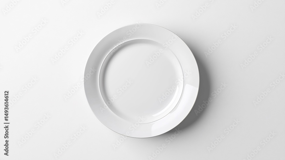 Isolated 3D render of ceramic dinner plate with plain rim centered on clean white background Isolated 3D render of ceramic dinner plate with plain rim centered on clean white background