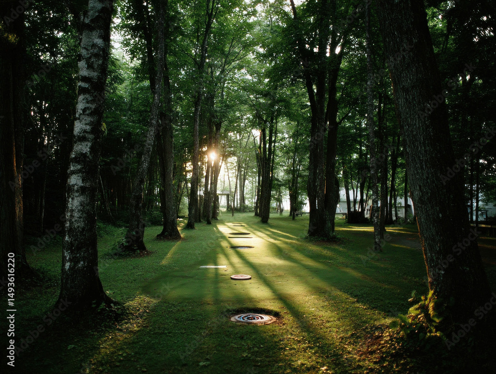 Obraz premium A picturesque view of a disc golf course in nature