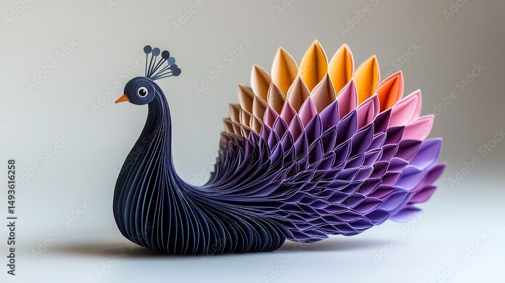 Fototapeta premium Paper peacock, vibrant colours, intricate detail