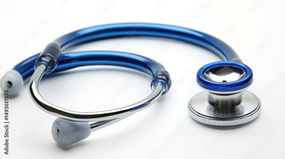 A close-up of a blue stethoscope. Medical equipment. A close-up of a blue stethoscope. Medical equipment.