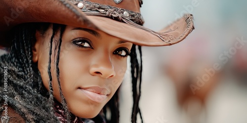 african american female rodeo with black woman cowgirl in arena on horseback