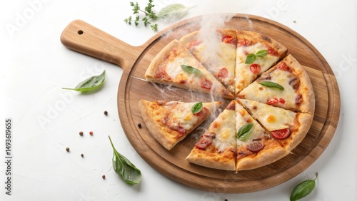 Steaming Pizza Slices on Wo...