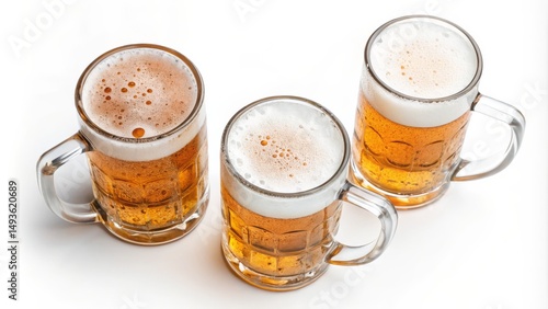 Three Beer Mugs with Frothy...