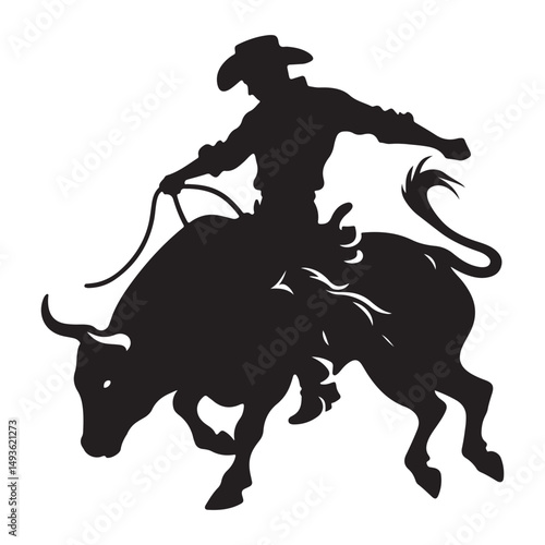 Cowboy Riding Bull Silhouette Vector Illustration Country Western Theme