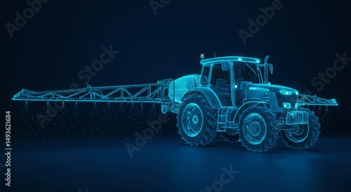 Futuristic Agricultural Tractor with Sprayer in Neon Glow Design