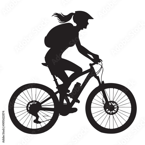 Mountain Bike Woman Silhouette Illustration Vector Adventure Design