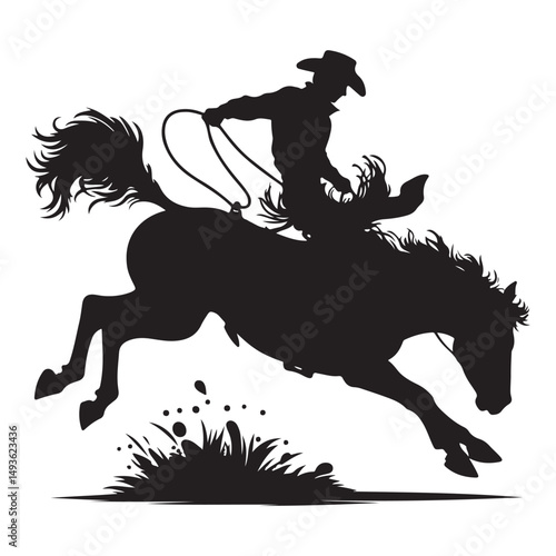 Cowboy Bronc Riding Silhouette Vector Illustration Rodeo Competition Design