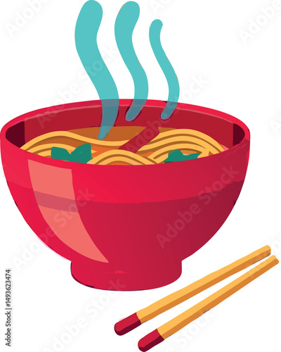 Asian noodles and chopsticks — minimal illustration on white.
