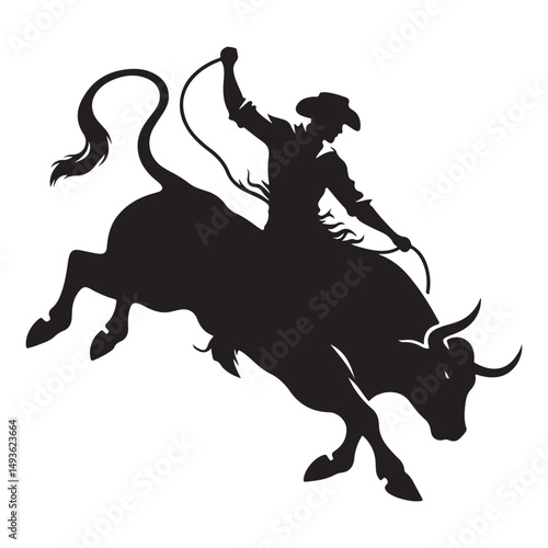 Energetic Bull Riding Silhouette Illustration for Rodeo and Western Themes