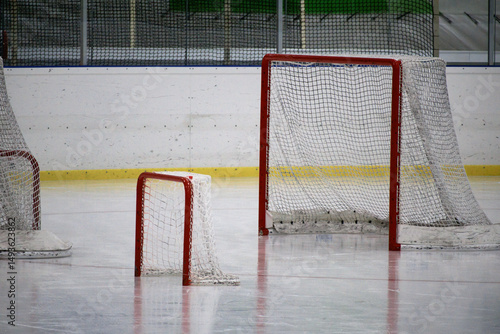 Canvas Print Ice hockey goals on ice ready for training