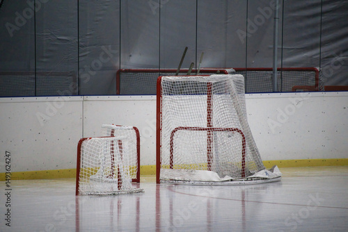 Photography Ice hockey goals on ice ready for training