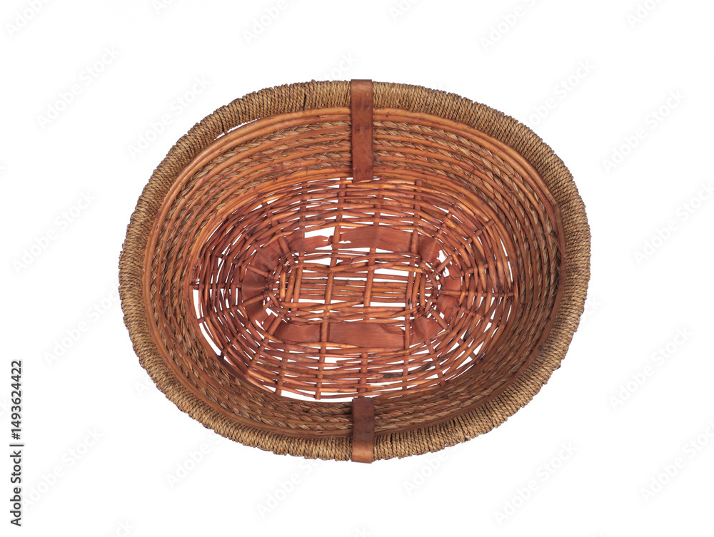 Fototapeta premium wicker rattan basket without handle isolated on white background