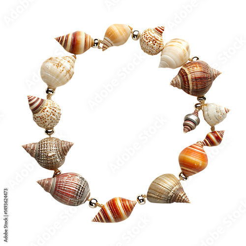 Bold Shell Necklace with an Asymmetrical Arrangement Isolated on Transparent Background