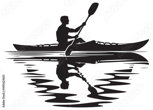 Silhouette Kayaking Adventure On the Lake Water Sports Activity Vector