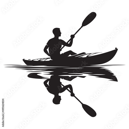 Kayaking Adventure A Silhouette of a Paddler and Kayak Reflection