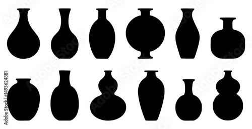Silhouettes of eleven decorative vases and pottery vessels