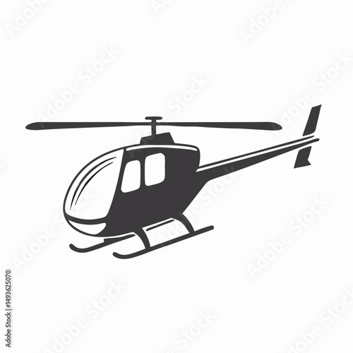 Black and White Helicopter Icon, Side View Illustration