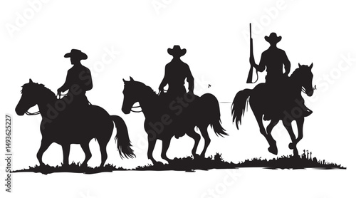 Western Cowboys on Horseback Silhouette Vector Art for Decoration