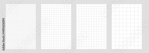 Set of white grid paper background.  Blueprint base, 
notebook sheets, paper for school notes. Background with square grid