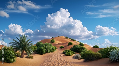 Fototapeta Naklejka Na Ścianę i Meble -  there is a sand dune with trees and bushes in the middle of it