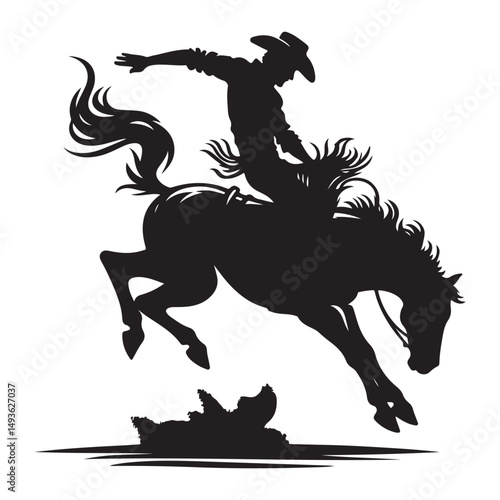 Cowboy Riding Bucking Bronco Rodeo Silhouette Vector Illustration Artwork