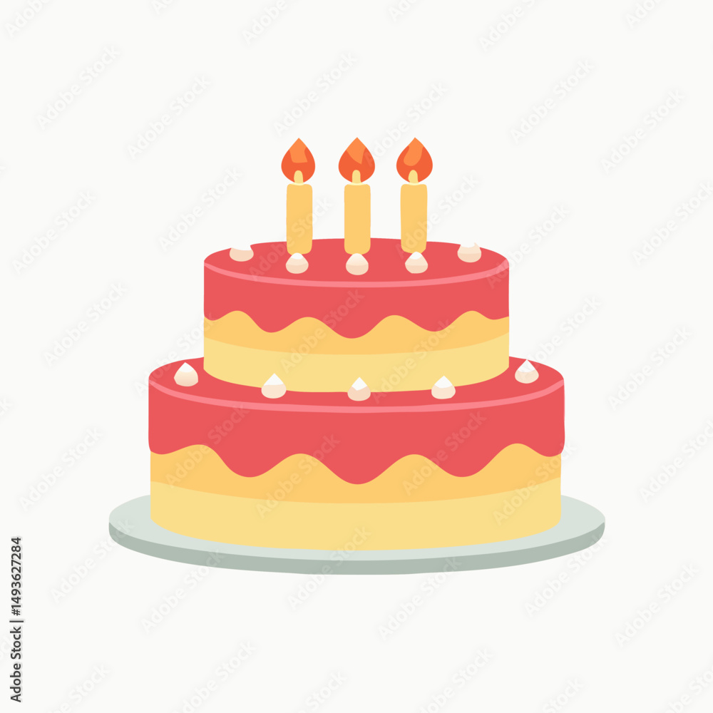 Two-Tier Birthday Cake with Three Candles - Flat Design Two-Tier Birthday Cake with Three Candles - Flat Design