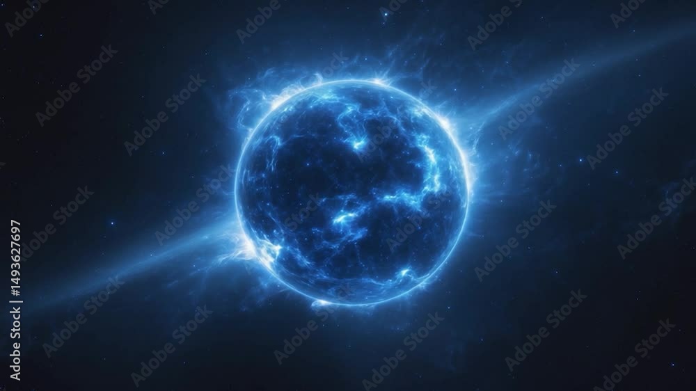 Blue supergiant star on a black background. An enormous and unstable blue star in space. Alien sun isolated. Blue supergiant star on a black background. An enormous and unstable blue star in space. Alien sun isolated.