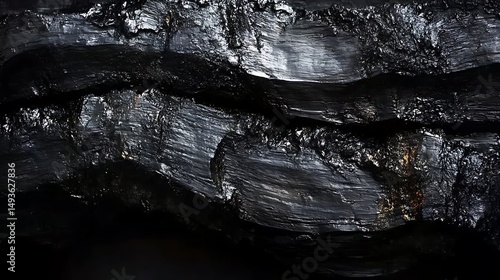Dark, textured coal rock formation
